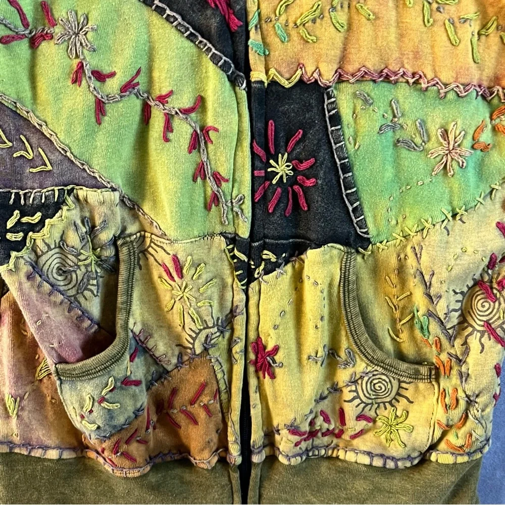 Yak n Yeti Zip Up Hoodie Womens Size Small Hippie Boho Embroidered MultiColored - Picture 4 of 10